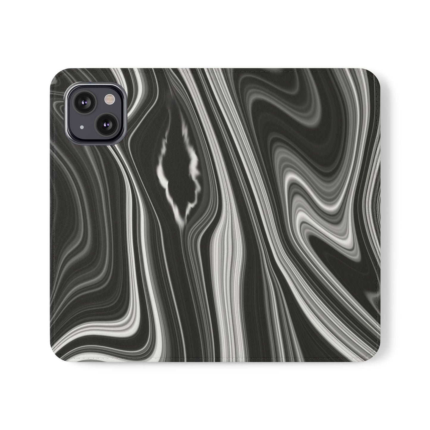 Radiating Elegance V2 Elegant Black Marble Phone Flip Case - Stylish & Functional Cover for Smartphones