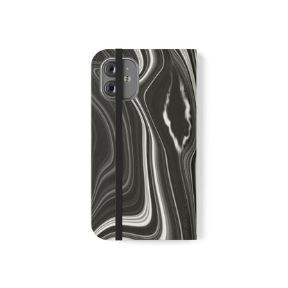 Radiating Elegance V2 Elegant Black Marble Phone Flip Case - Stylish & Functional Cover for Smartphones