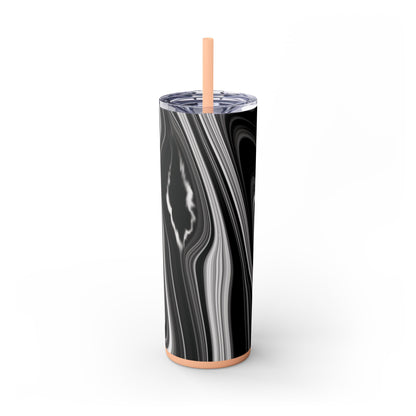 Radiating Elegance V2 Elegant Black Marble Skinny Tumbler with Straw - 20oz