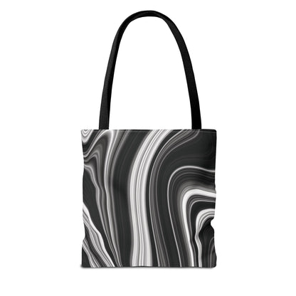 Radiating Elegance V2 Chic Black and White Swirl Tote Bag - Stylish Reusable Shopping Bag