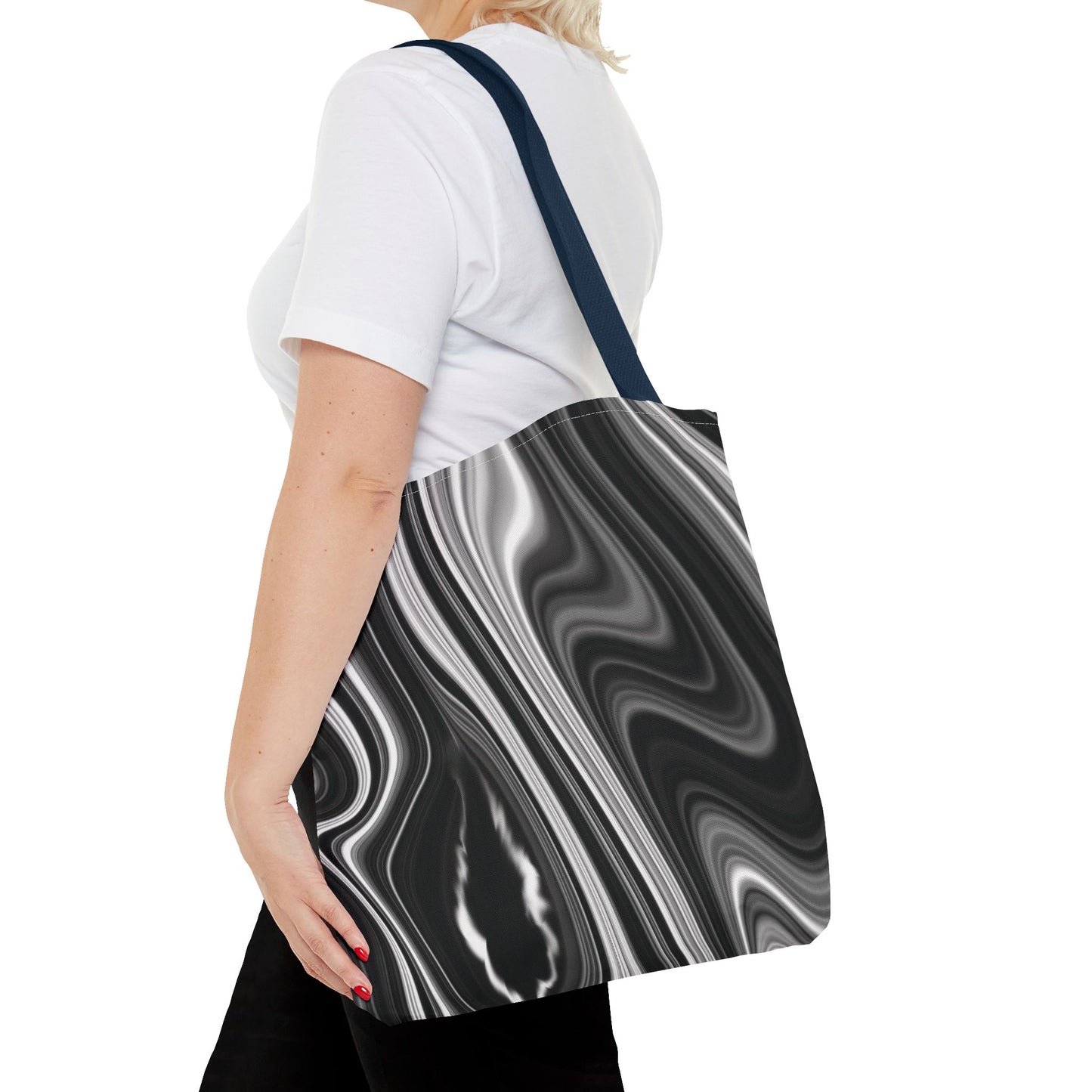 Radiating Elegance V2 Chic Black and White Swirl Tote Bag - Stylish Reusable Shopping Bag