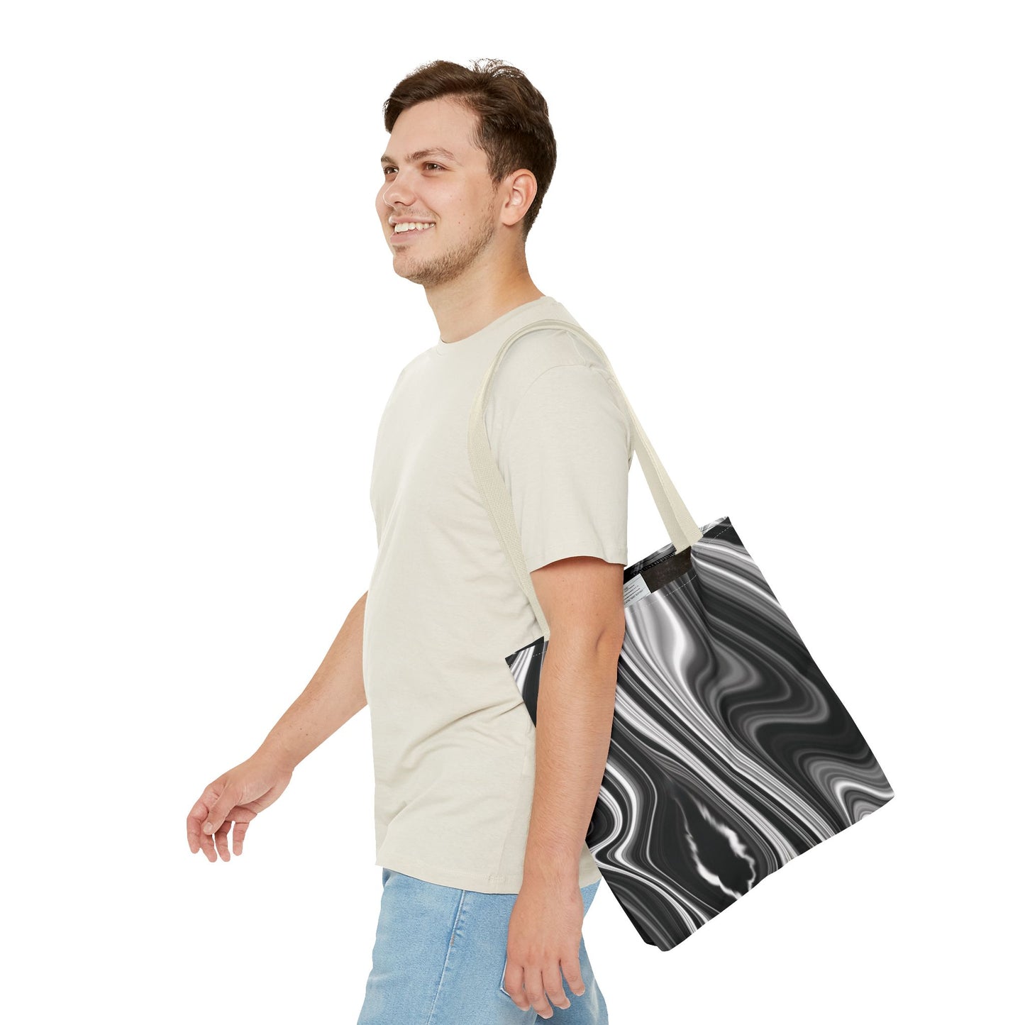 Radiating Elegance V2 Chic Black and White Swirl Tote Bag - Stylish Reusable Shopping Bag