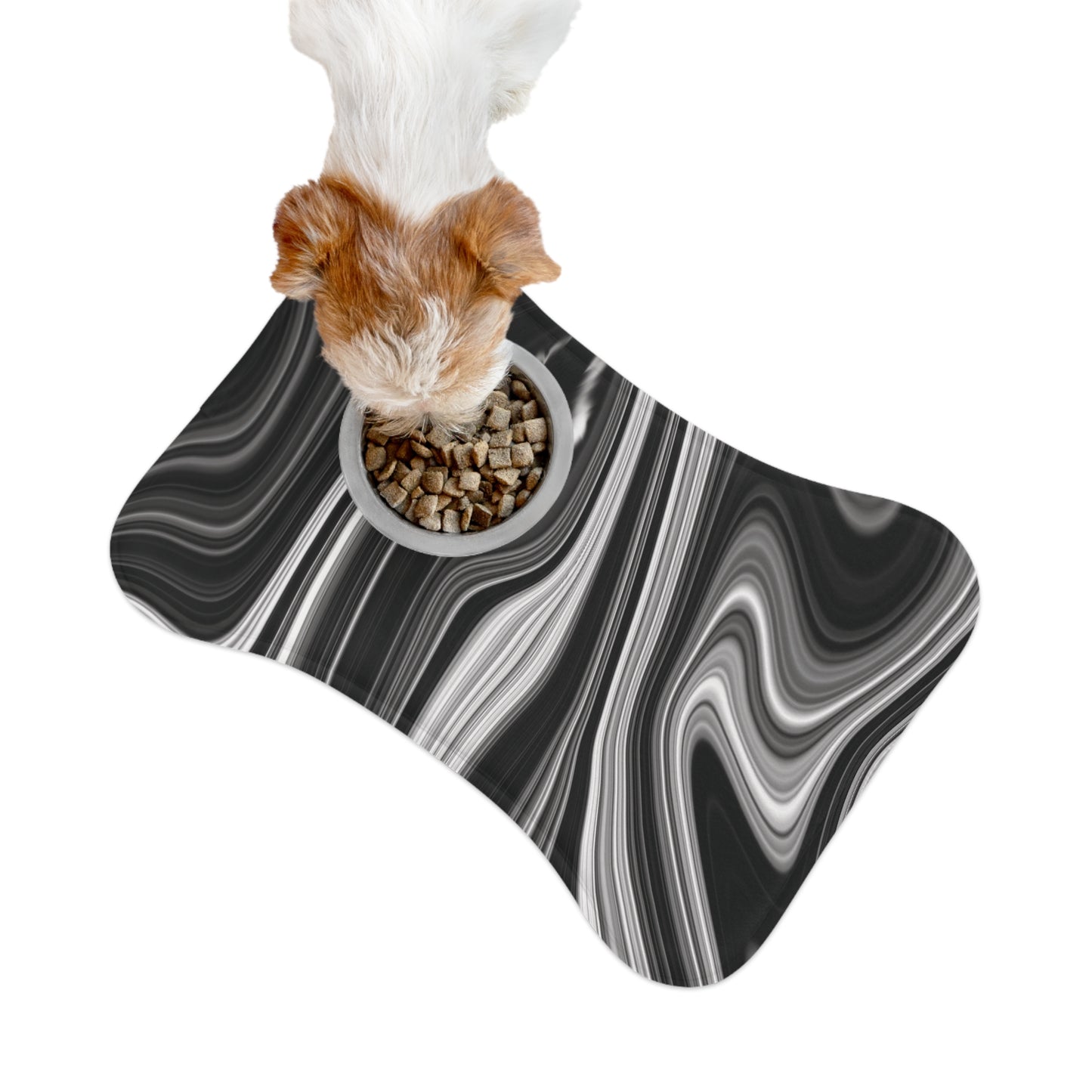 Radiating Elegance V2 Stylish Marble Pet Feeding Mat - Modern Black and White Design