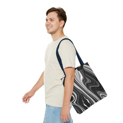 Radiating Elegance V2 Chic Black and White Swirl Tote Bag - Stylish Reusable Shopping Bag