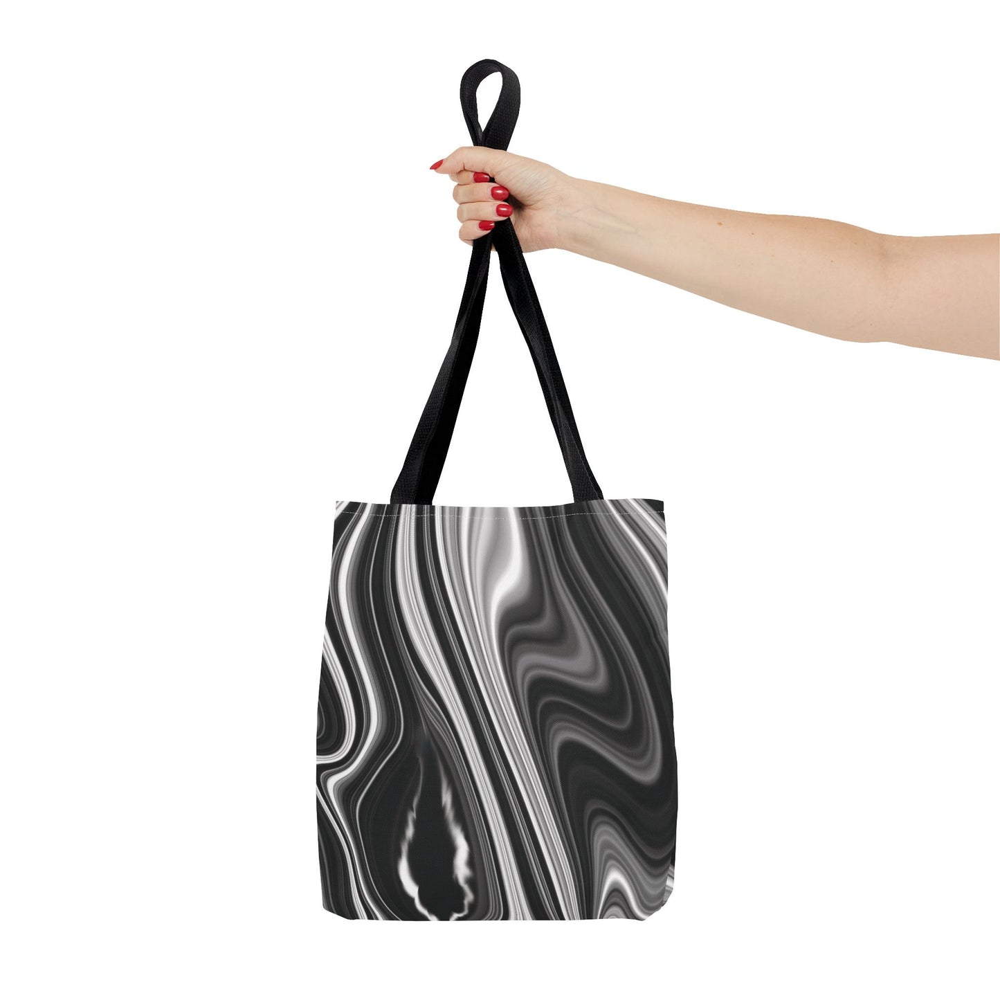 Radiating Elegance V2 Chic Black and White Swirl Tote Bag - Stylish Reusable Shopping Bag