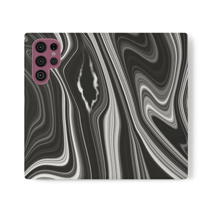 Radiating Elegance V2 Elegant Black Marble Phone Flip Case - Stylish & Functional Cover for Smartphones