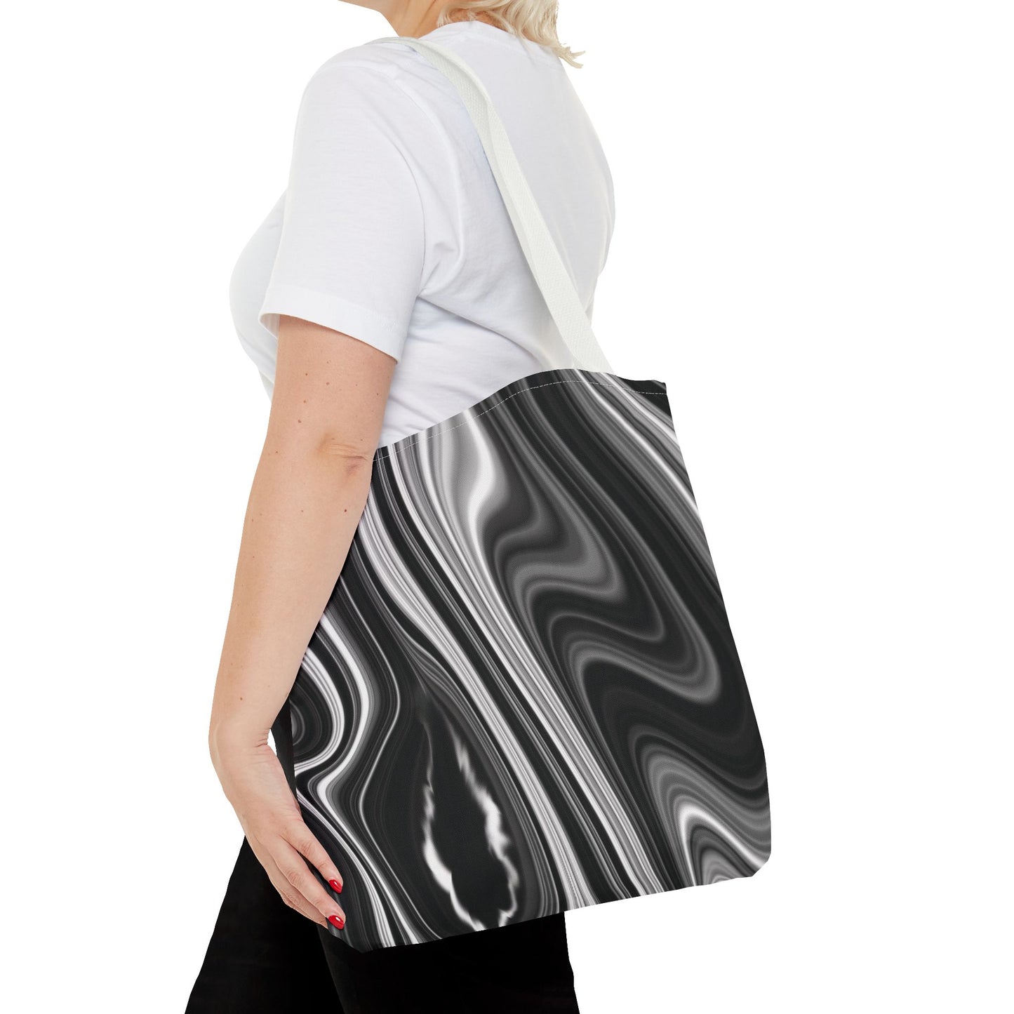 Radiating Elegance V2 Chic Black and White Swirl Tote Bag - Stylish Reusable Shopping Bag