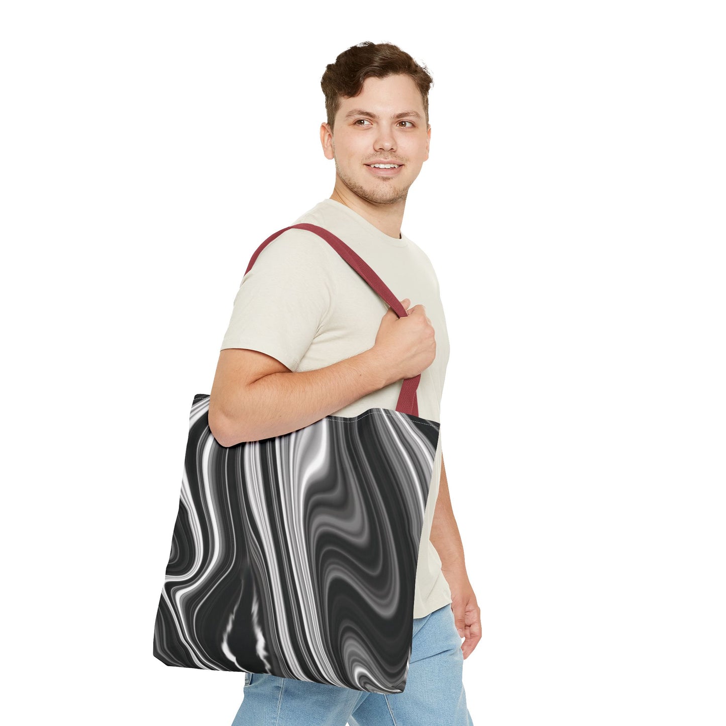 Radiating Elegance V2 Chic Black and White Swirl Tote Bag - Stylish Reusable Shopping Bag