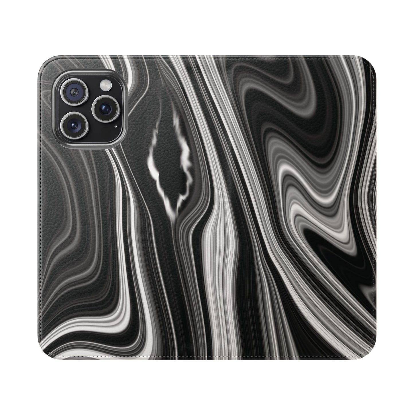 Radiating Elegance V2 Elegant Black Marble Phone Flip Case - Stylish & Functional Cover for Smartphones