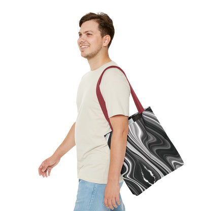 Radiating Elegance V2 Chic Black and White Swirl Tote Bag - Stylish Reusable Shopping Bag