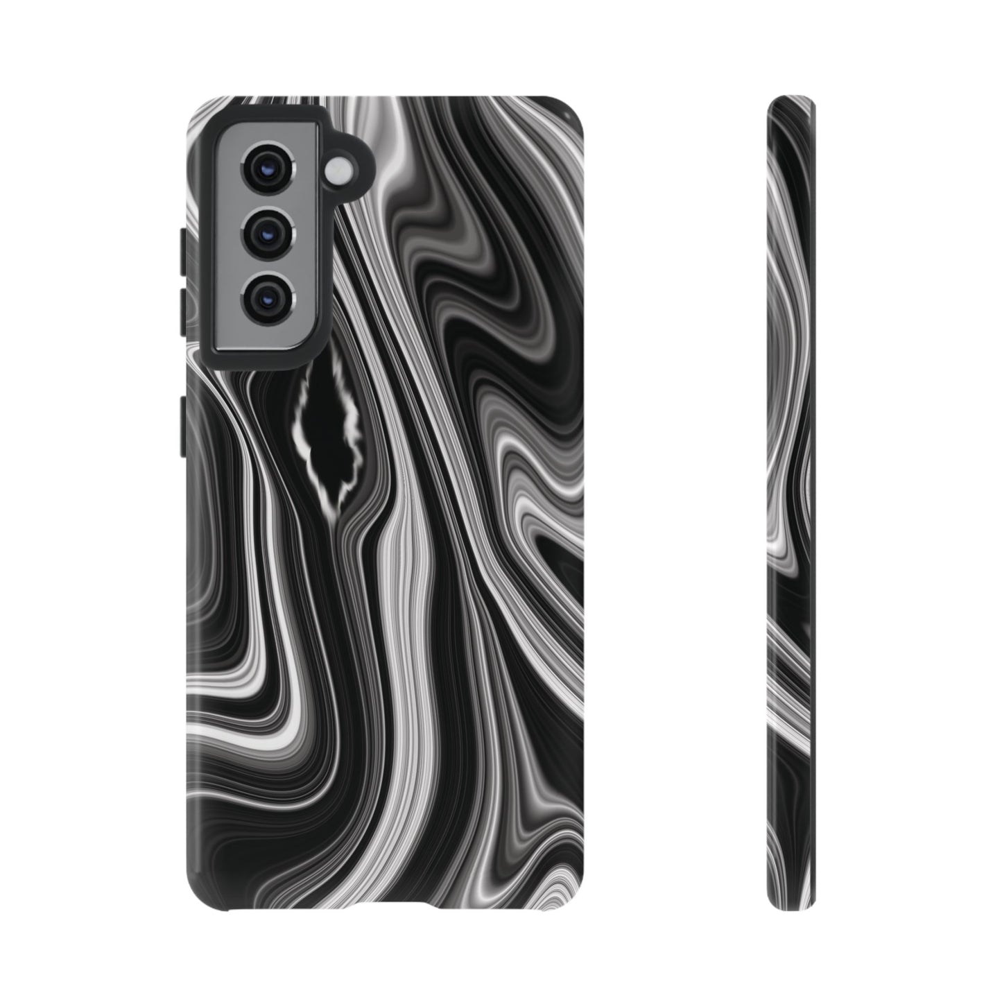 Radiating Elegance V2 Stylish Marble Phone Case - Tough and Sleek Black & White Design