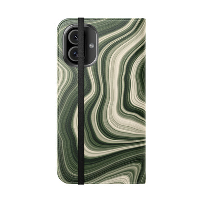 Radiating Elegance V1 Stylish Green Marble Flip Case for Smartphones - Perfect for Fashion Lovers