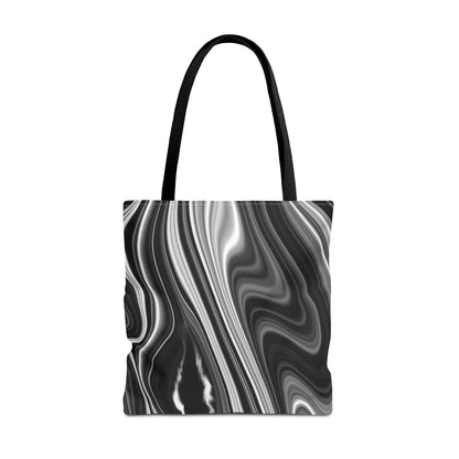 Radiating Elegance V2 Chic Black and White Swirl Tote Bag - Stylish Reusable Shopping Bag