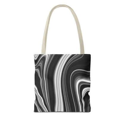 Radiating Elegance V2 Chic Black and White Swirl Tote Bag - Stylish Reusable Shopping Bag