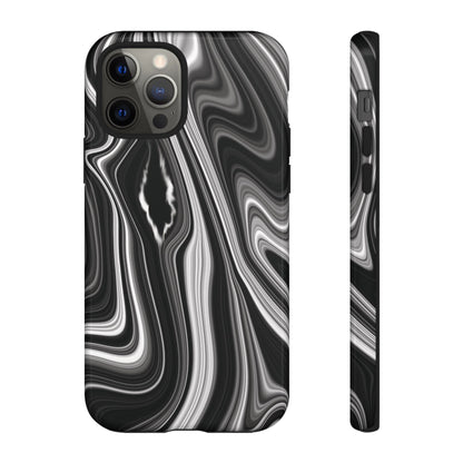 Radiating Elegance V2 Stylish Marble Phone Case - Tough and Sleek Black & White Design