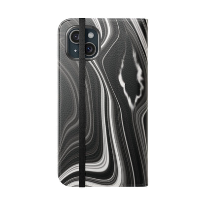 Radiating Elegance V2 Elegant Black Marble Phone Flip Case - Stylish & Functional Cover for Smartphones