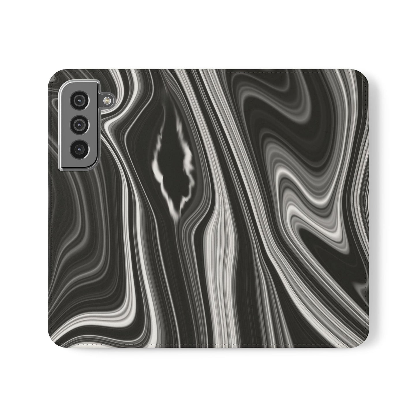 Radiating Elegance V2 Elegant Black Marble Phone Flip Case - Stylish & Functional Cover for Smartphones