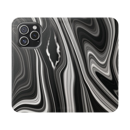 Radiating Elegance V2 Elegant Black Marble Phone Flip Case - Stylish & Functional Cover for Smartphones