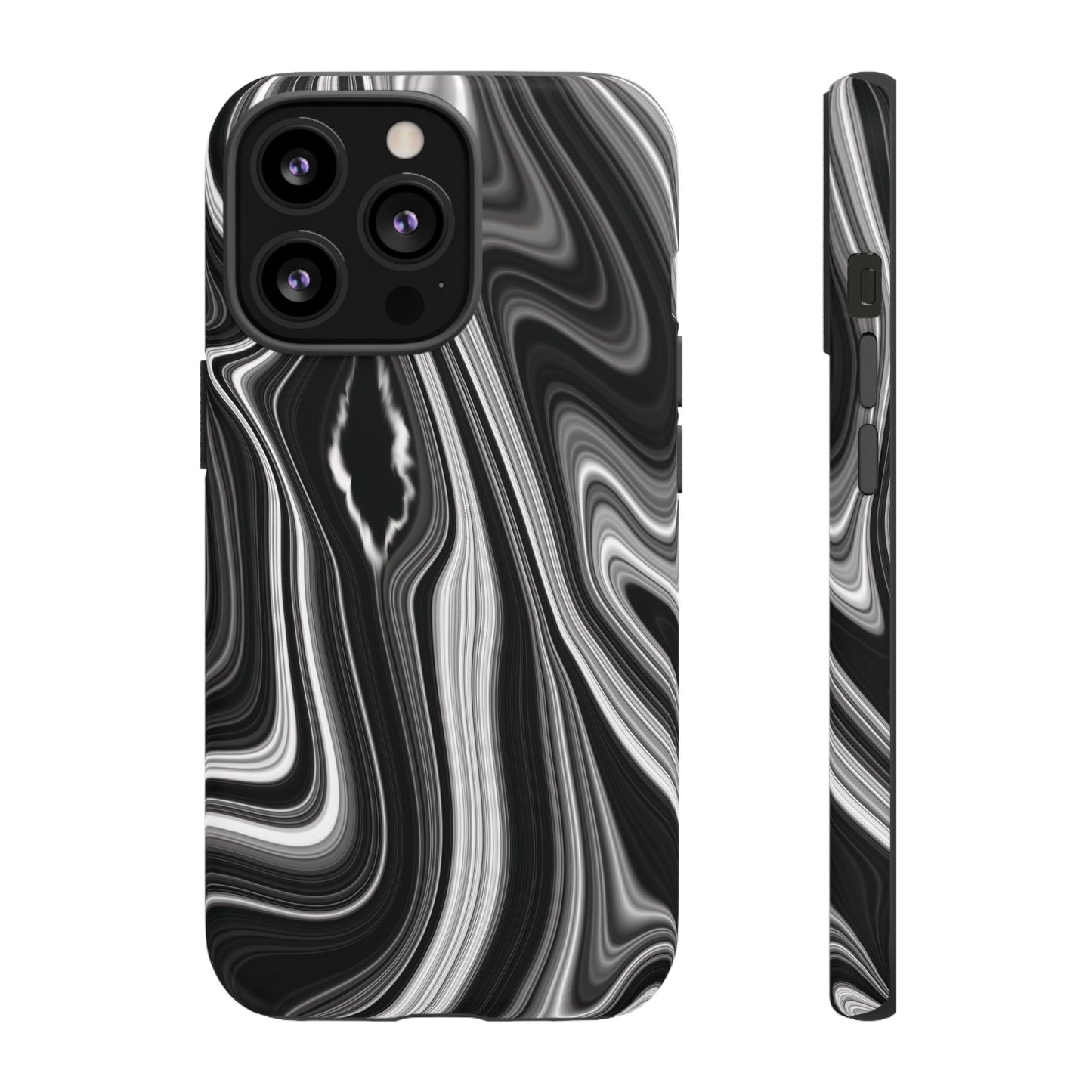 Radiating Elegance V2 Stylish Marble Phone Case - Tough and Sleek Black & White Design